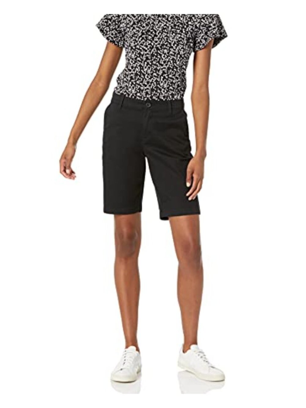 Women's Bermuda Chino Shorts 10 Inch Inseam Stretch Cotton Twill Slim Fit